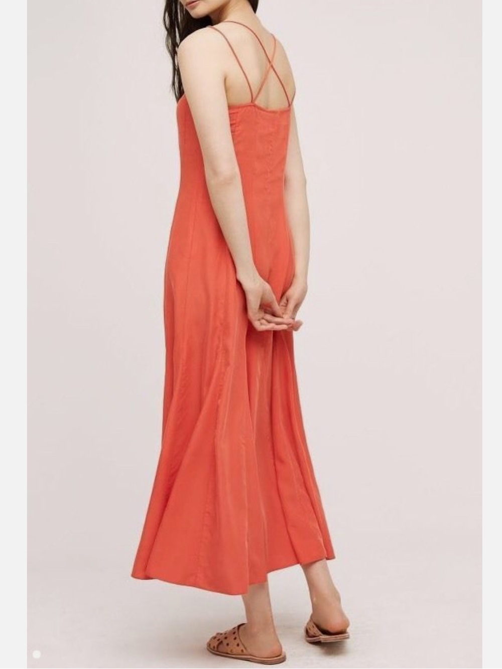 Anthro HD in Paris Sassafras Dress Coral Spaghetti-Strap Modal Maxi Dress Sz 4 - Picture 2 of 11